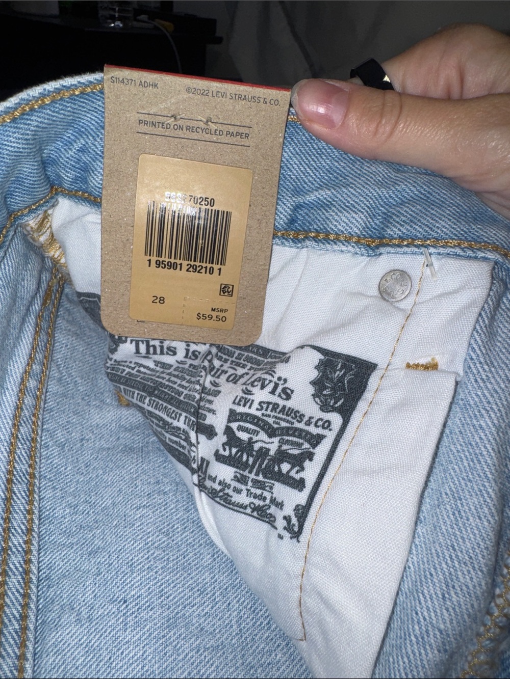 Levi's Light Blue Distressed 501 Button-Fly Jean Shorts - Picture 3 of 5